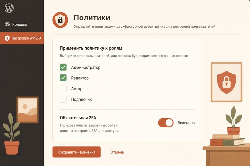 Настройка ролей для обязательной 2FA в WordPress