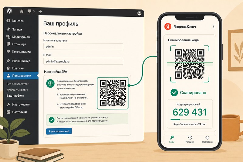 Сканирование QR-кода в Яндекс.Ключ для WordPress