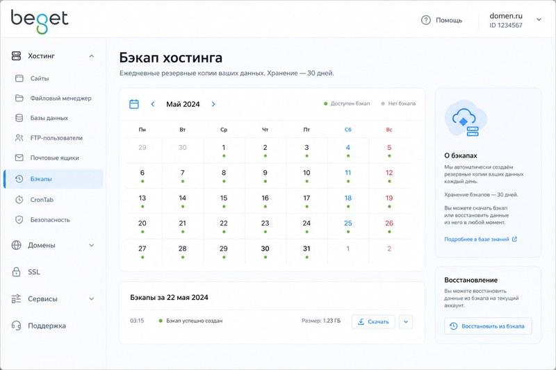 Бэкапы в панели хостинга