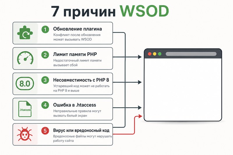 Схема причин белого экрана WordPress