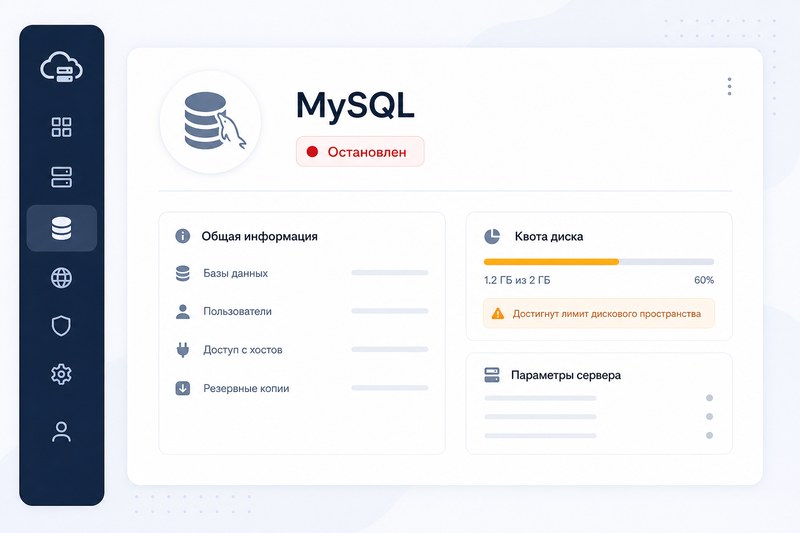 Статус MySQL в панели хостинга