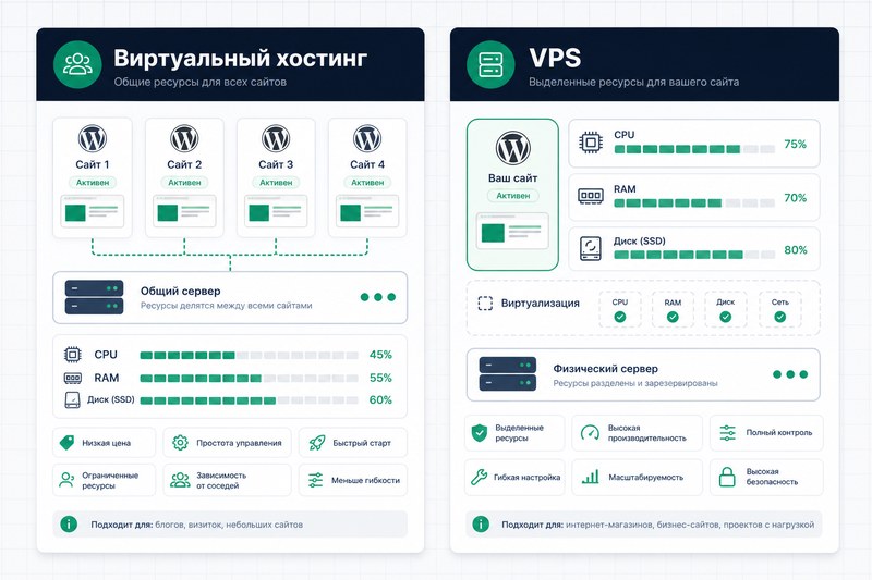 Shared-хостинг и VPS для WordPress