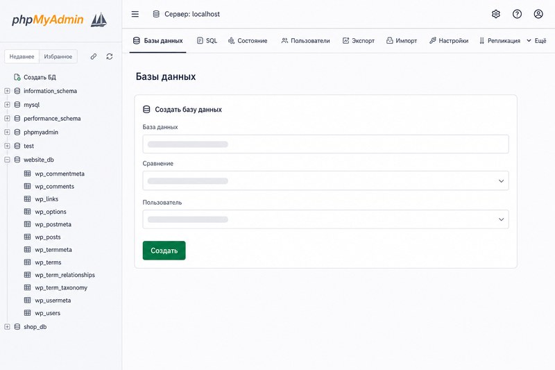 Создание базы данных для WordPress