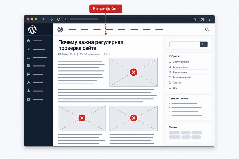 Битые изображения на сайте WordPress