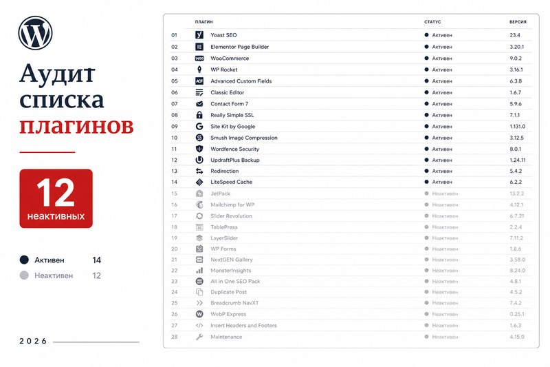 Аудит списка плагинов WordPress