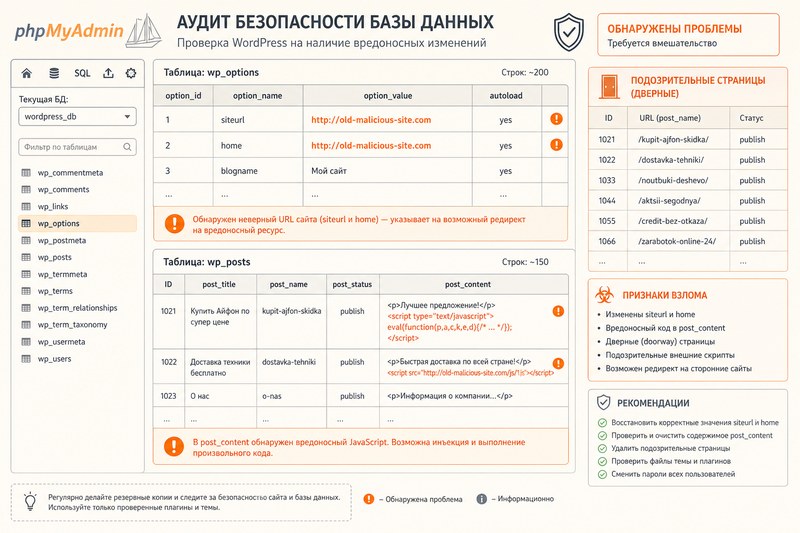 Редирект-вирус в базе данных WordPress
