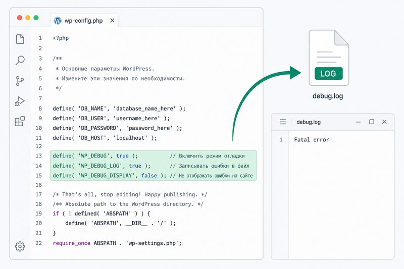 Включение WP_DEBUG для диагностики WordPress