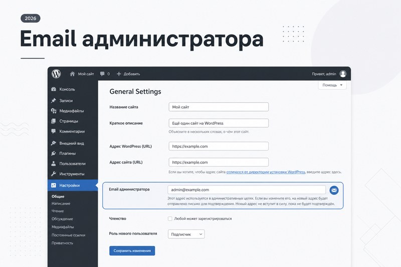 Почта администратора WordPress
