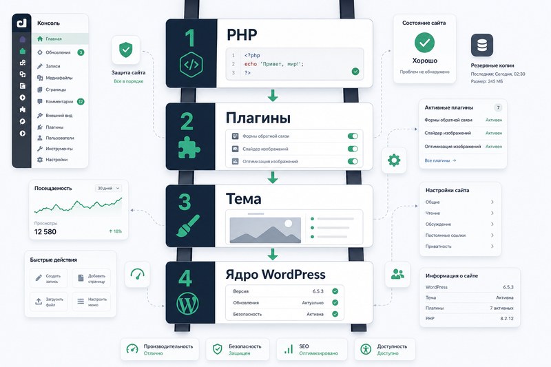 Порядок обновления WordPress: PHP, плагины, тема, ядро