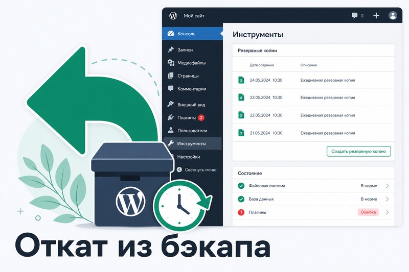 Откат WordPress после неудачного обновления