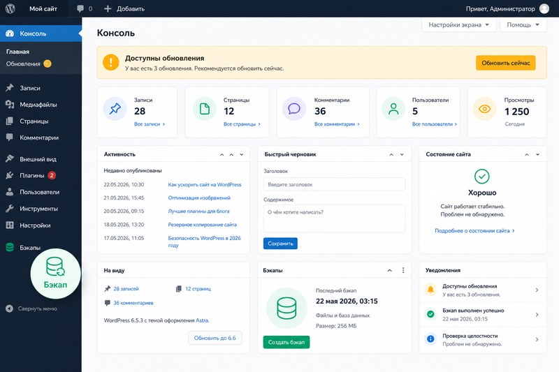 Уведомление об обновлениях в админке WordPress