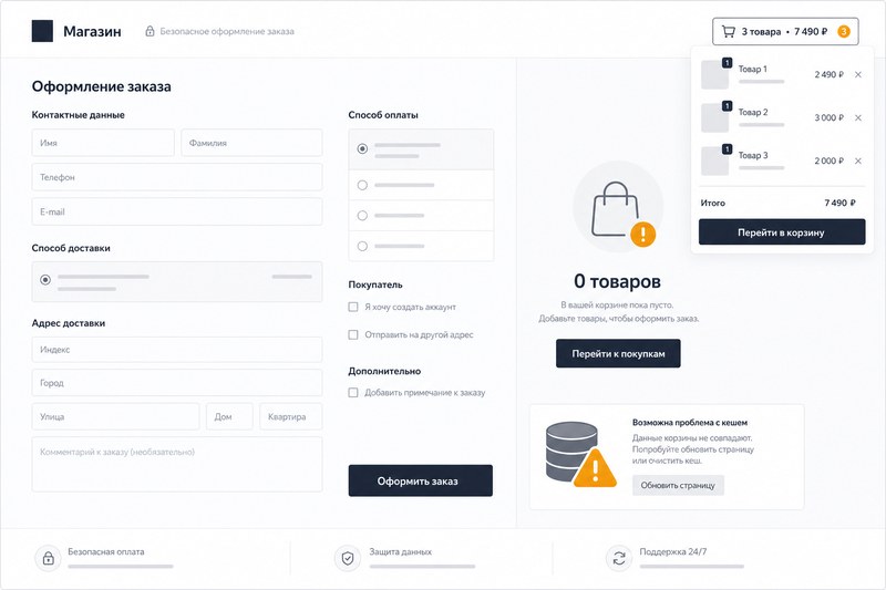 Пустой checkout при работающей мини-корзине