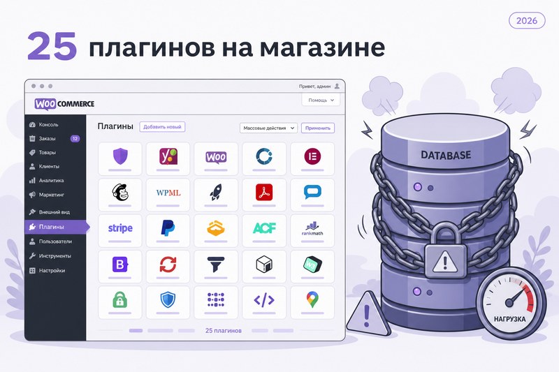 Много плагинов на WooCommerce