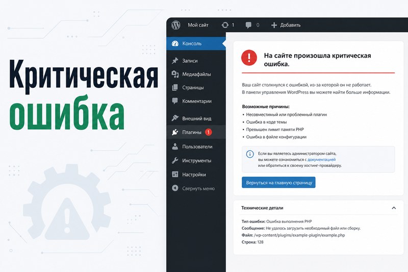 На сайте критическая ошибка WordPress: расшифровка и починка