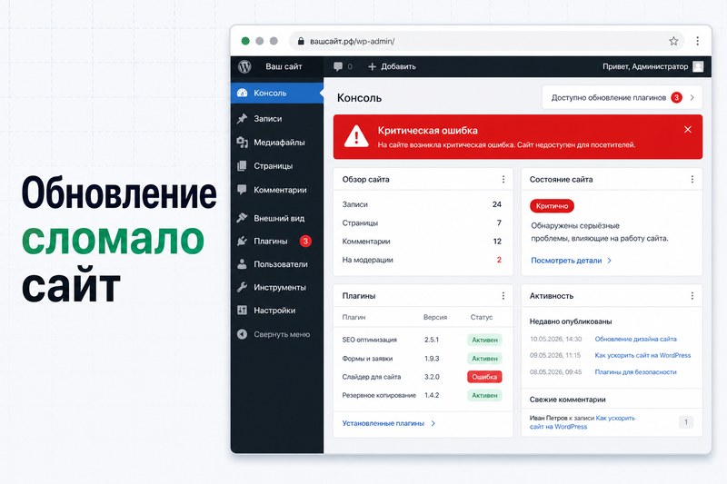 Обновление плагина сломало сайт: как откатить WordPress