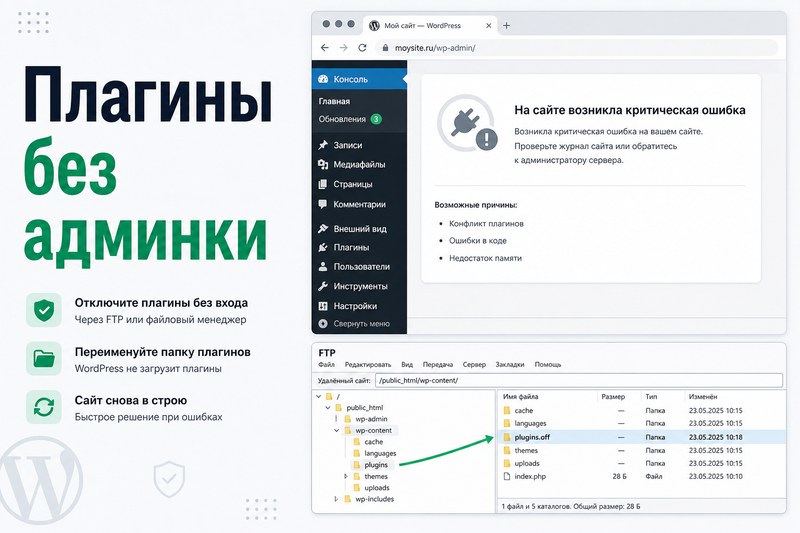 Отключить плагины WordPress без входа в админку