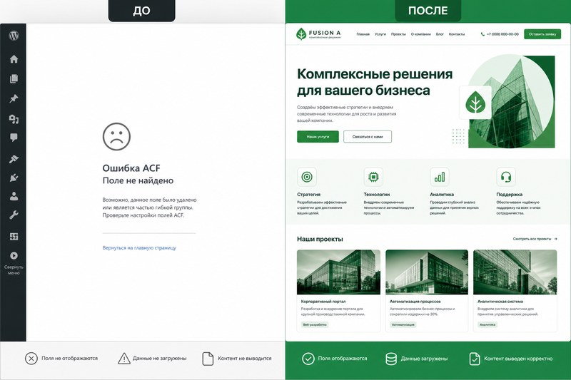 Белый экран на всех страницах после обновления ACF Pro