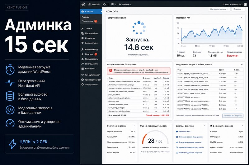 Админка WordPress открывалась 12–15 секунд — правки невозможны