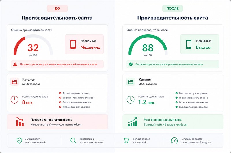 Каталог на 5 000 товаров грузился 8 секунд — PageSpeed Mobile 32