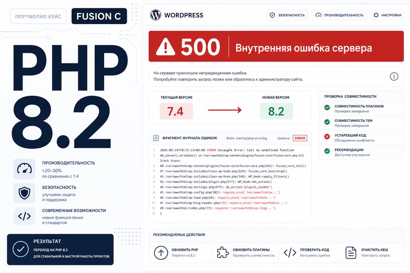 Ошибка 500 после принудительного обновления PHP с 7.4 на 8.2